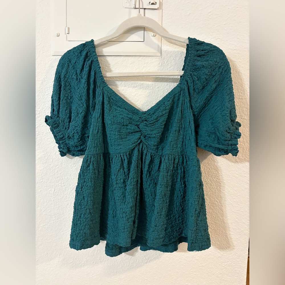 Teal Textured Baby Doll Top